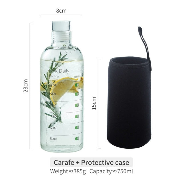 Botella de agua de vidrio de gran capacidad con marcador de tiempo, cubierta transparente para bebida de agua, leche, jugo, taza Simple, regalo de cumpleaños, 750ml