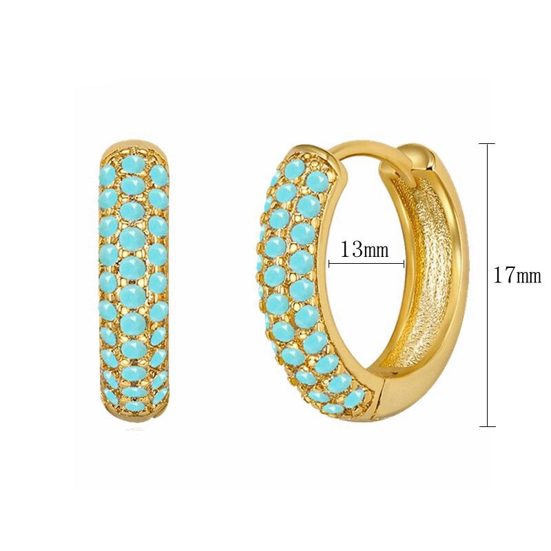 2022 Trend Blue Turquoises Series Hoop Earrings 925 Sterling Silver Ear Needle Small Earrings For Women Delicate Jewelry Pendant