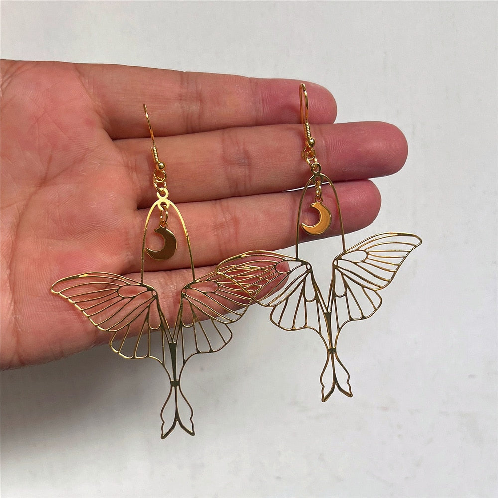 Moth Charm Gold Plated Earrings For Women Girls Boho Jewelry Accessories Hollow Butterfly Pendants Ear Hooks Beautiful Earring