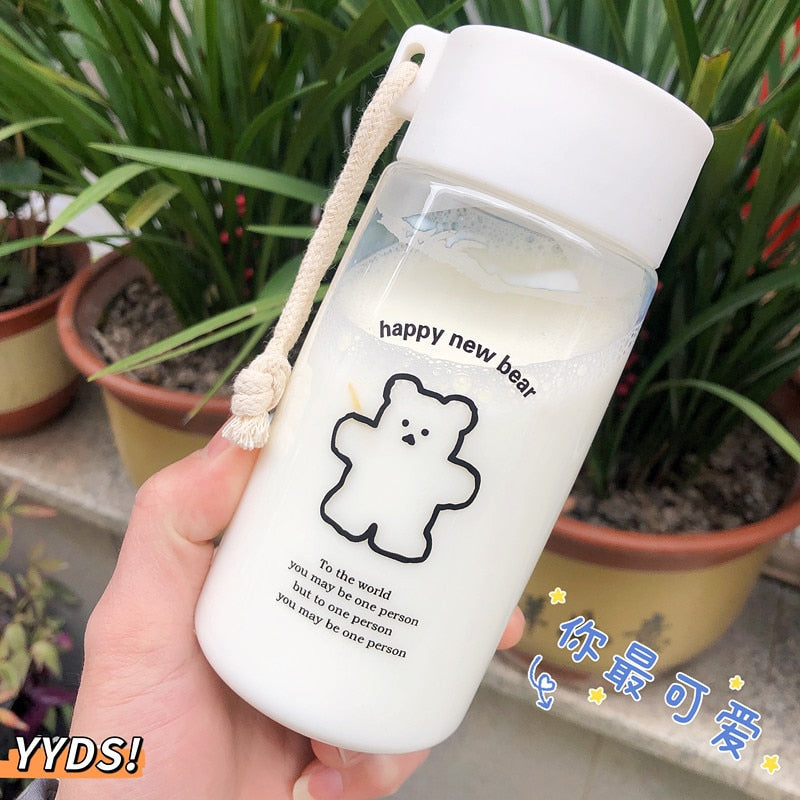 500ml Plastic Water Bottles for Girls Creative Frosted Drink Kawaii Sports Transparent Water Bottle with Portable Travel Tea Cup