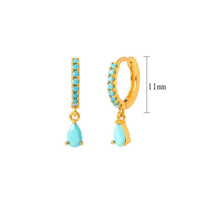 2022 Trend Blue Turquoises Series Hoop Earrings 925 Sterling Silver Ear Needle Small Earrings For Women Delicate Jewelry Pendant