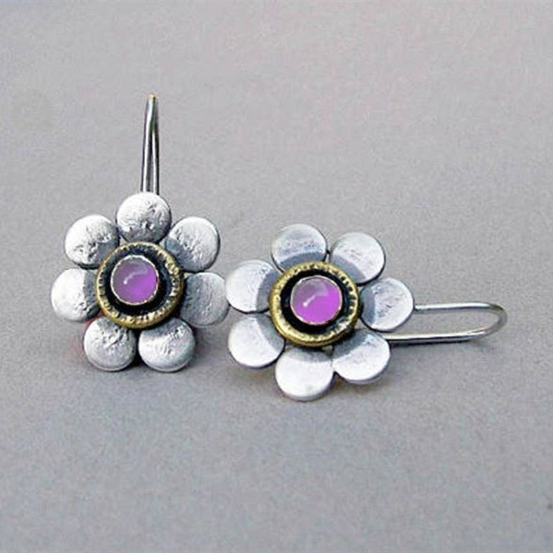 Vintage Ethnic Flower Drop Hanging Earring for Women Tredn Fashion Lovely Ear Pendant Dangle Earrings Jewelry Accessories