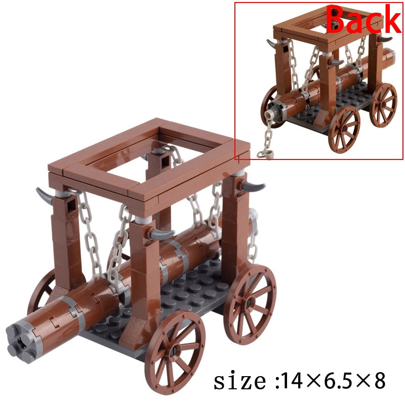 Medieval Castle Wall Model Building Blocks Ancient Military Siege Weapons Tent Watchtower Chariot Bonfire Carriage Bricks Toys