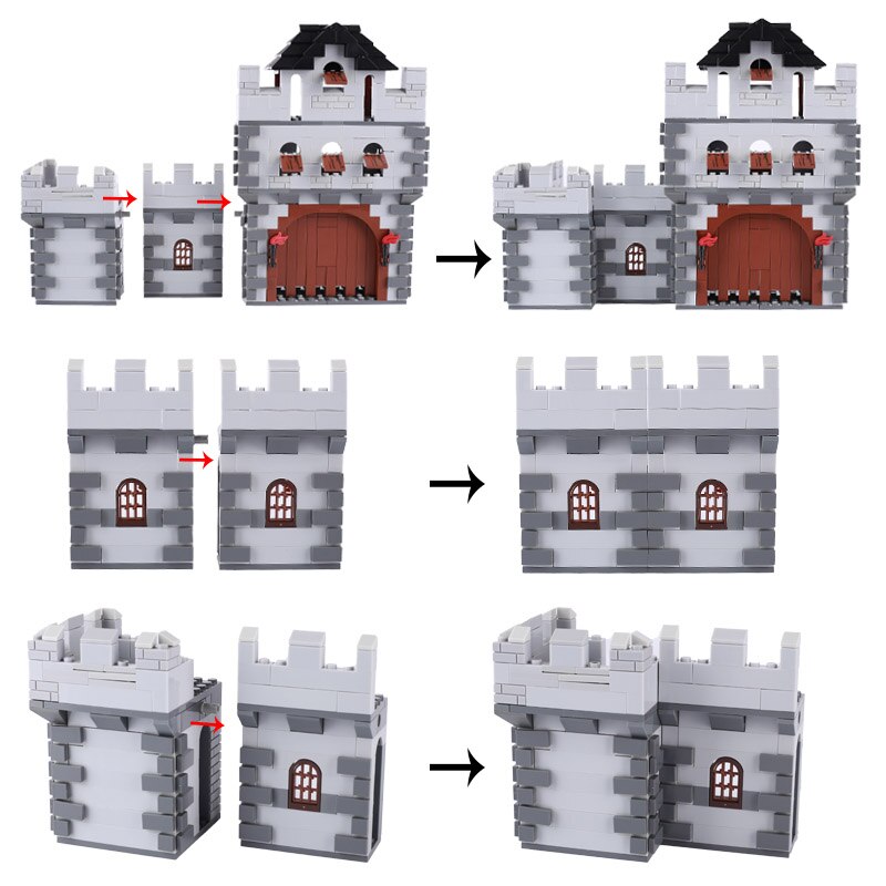 Medieval Castle Wall Model Building Blocks Ancient Military Siege Weapons Tent Watchtower Chariot Bonfire Carriage Bricks Toys