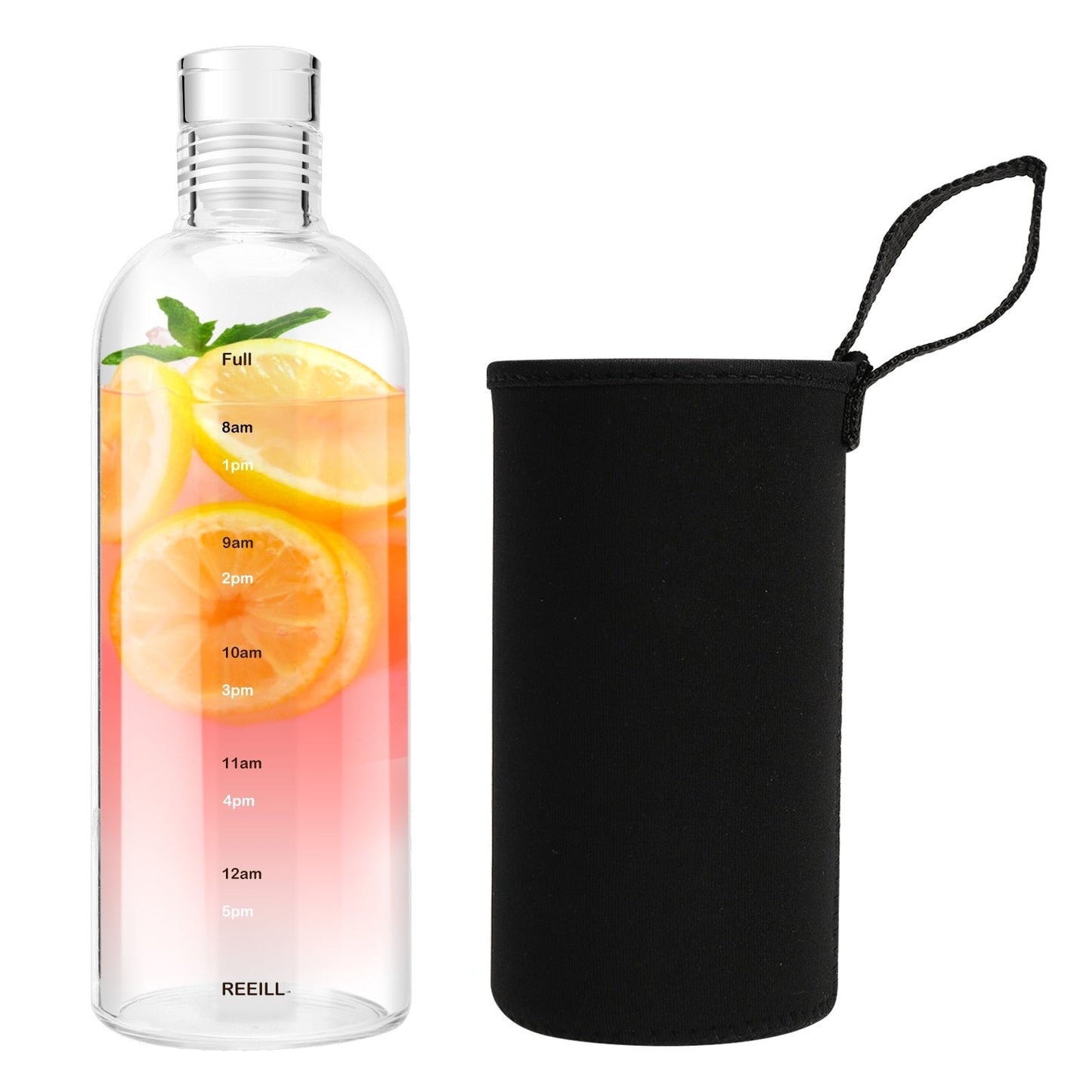 Botella de agua de vidrio de gran capacidad con marcador de tiempo, cubierta transparente para bebida de agua, leche, jugo, taza Simple, regalo de cumpleaños, 750ml
