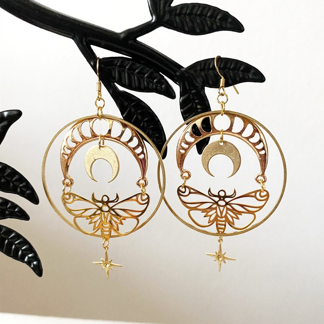 Moth Charm Gold Plated Earrings For Women Girls Boho Jewelry Accessories Hollow Butterfly Pendants Ear Hooks Beautiful Earring