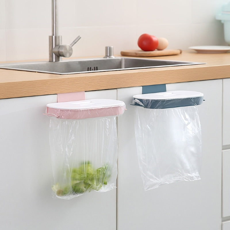 Garbage Bag Holder Kitchen Cabinet Door Basket Hanging Trash Can Waste Bin Garbage Rack Tool Storage Holder Kitchen Organizer