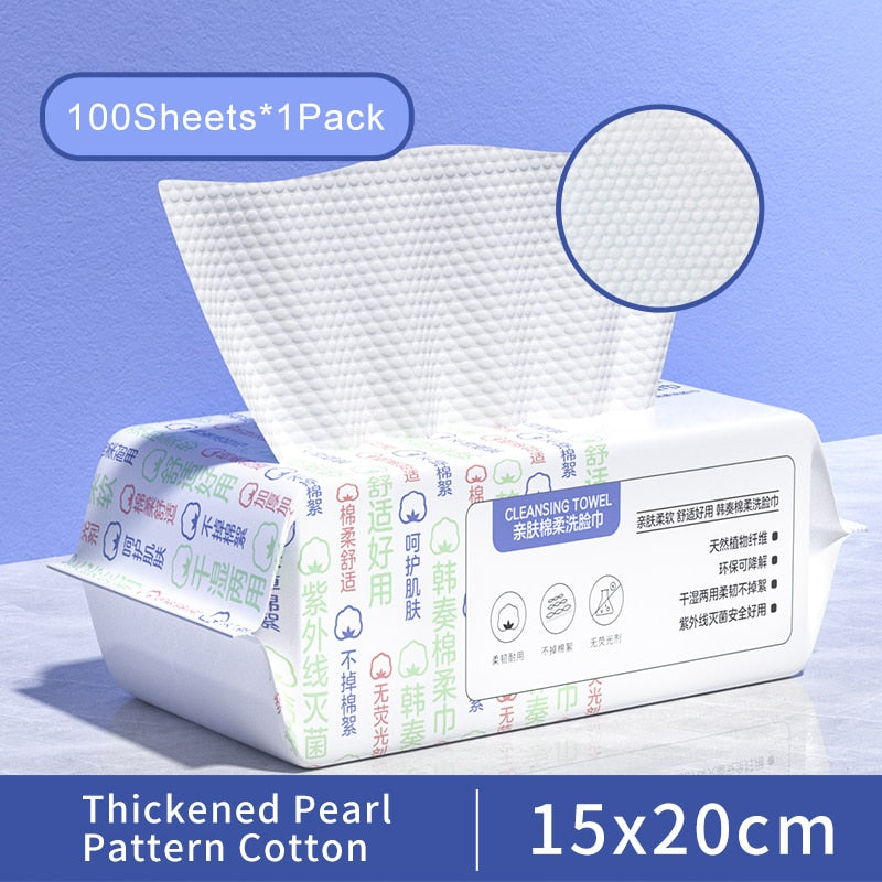 100 Count Disposable Face Towel Cotton Tissue Soft Thick Dry Wipe Reusable Makeup Remover Pads Facial Cleansing Tissue
