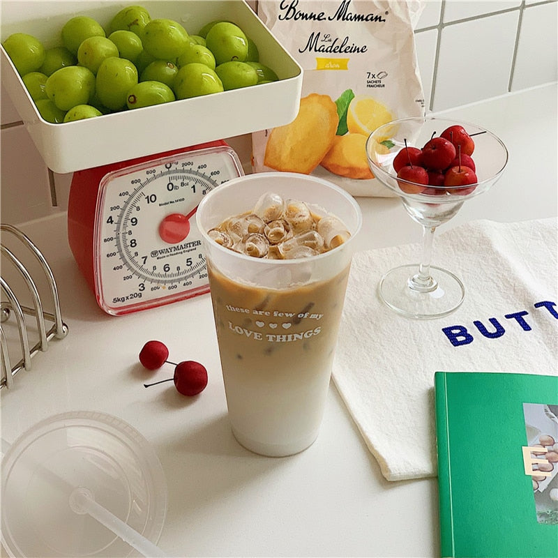 Cute Water Bottle For Coffee Juice Milk Tea Kawaii Plastic Cold Cups With Lid Straw Portable Reusable Drinking Bottle BPA Free