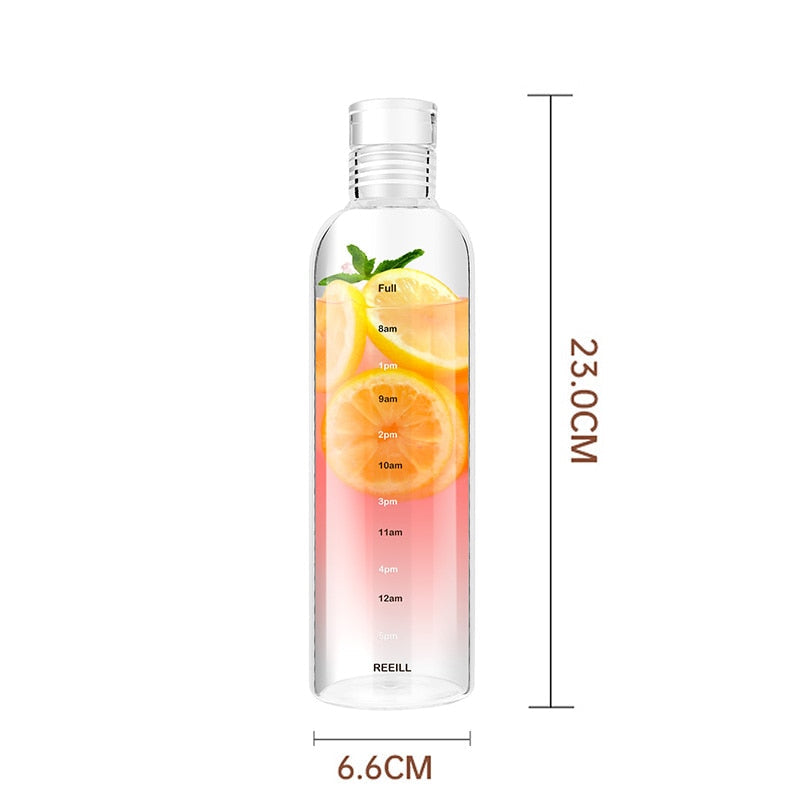 Botella de agua de vidrio de gran capacidad con marcador de tiempo, cubierta transparente para bebida de agua, leche, jugo, taza Simple, regalo de cumpleaños, 750ml