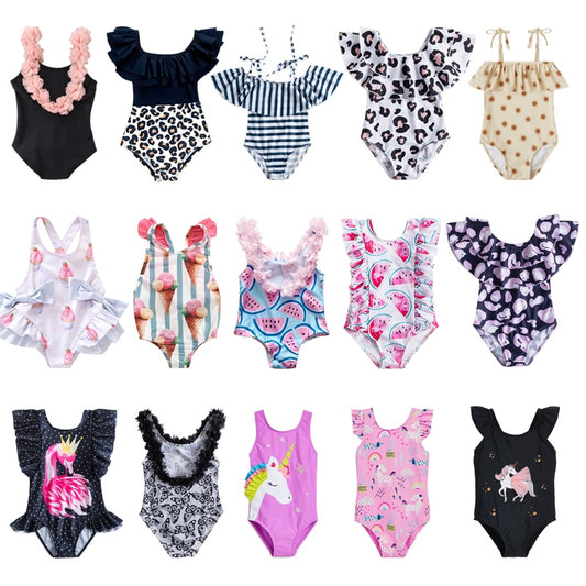 2023 Summer 1-5 years Girls Swimsuit One Piece Swimsuit Flower Leopard Printing Swimwear For Children Summer Bikini Bathing Suit