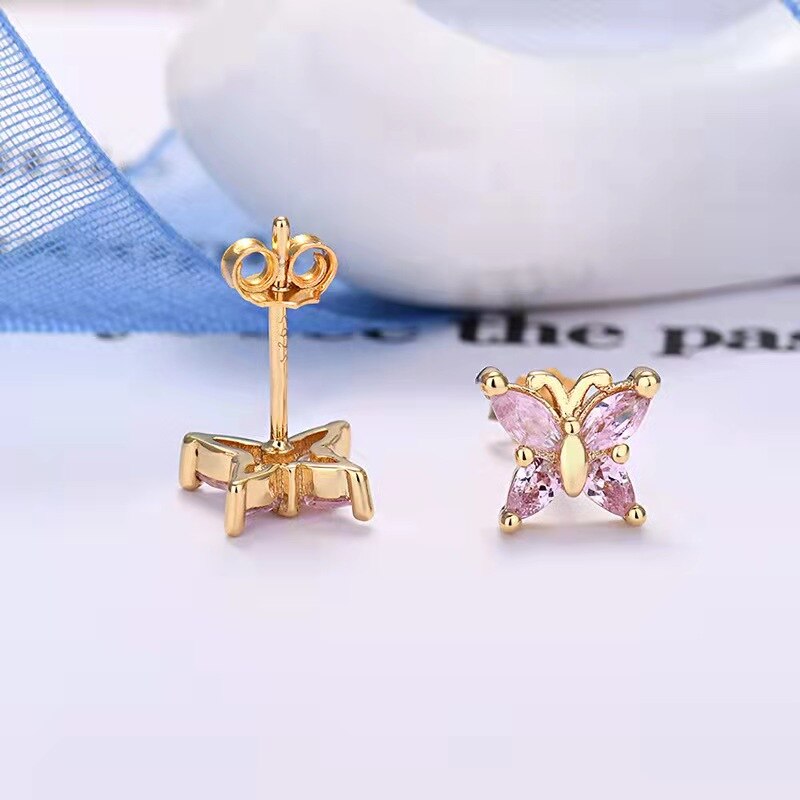 925 Sterling Silver Ear Needle Butterfly Hoop Earrings Colorful Crystal Animal Pendant Earrings for Women Party Fashion Jewelry