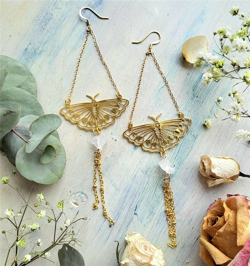 Moth Charm Gold Plated Earrings For Women Girls Boho Jewelry Accessories Hollow Butterfly Pendants Ear Hooks Beautiful Earring