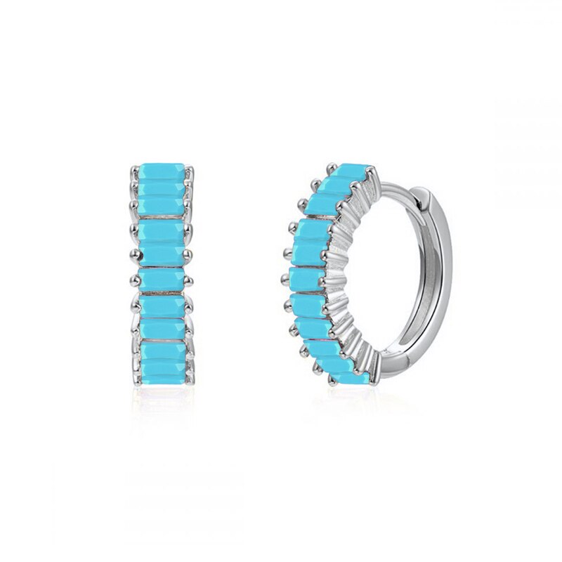 2022 Trend Blue Turquoises Series Hoop Earrings 925 Sterling Silver Ear Needle Small Earrings For Women Delicate Jewelry Pendant