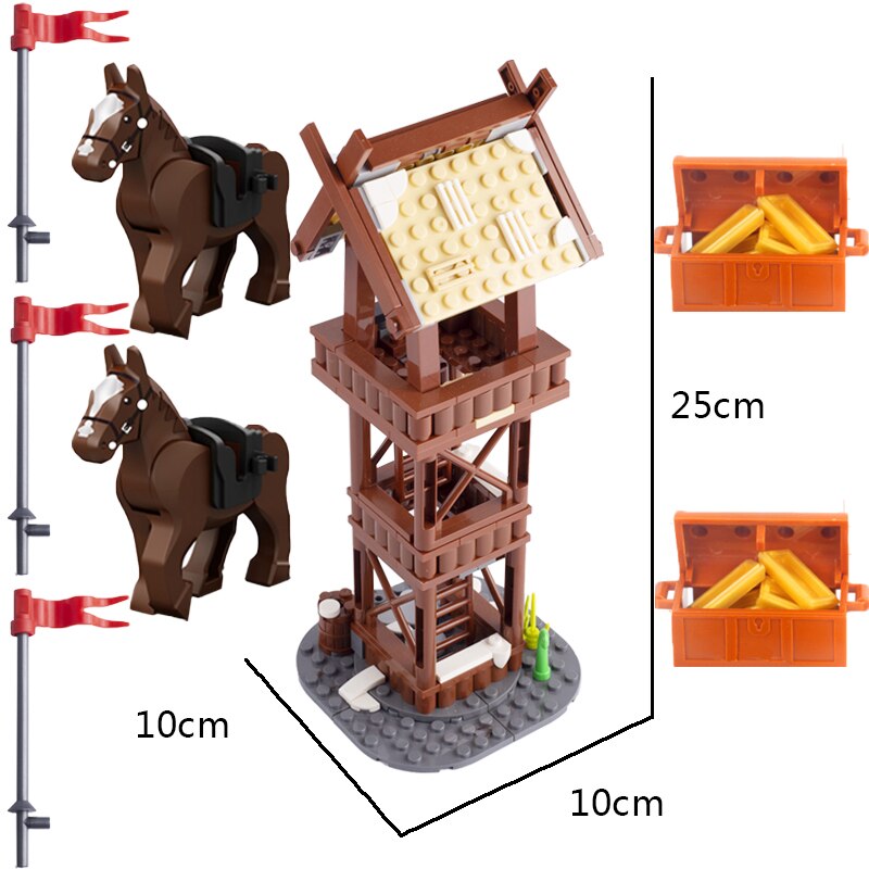 Medieval Castle Wall Model Building Blocks Ancient Military Siege Weapons Tent Watchtower Chariot Bonfire Carriage Bricks Toys