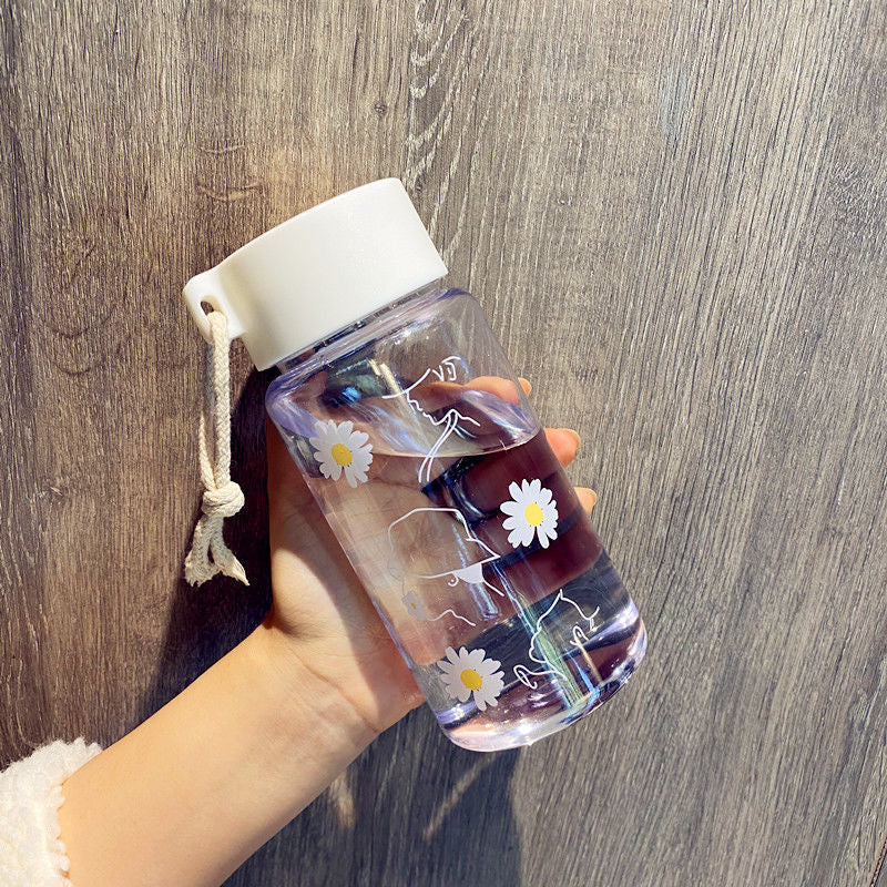 500ml Plastic Water Bottles for Girls Creative Frosted Drink Kawaii Sports Transparent Water Bottle with Portable Travel Tea Cup