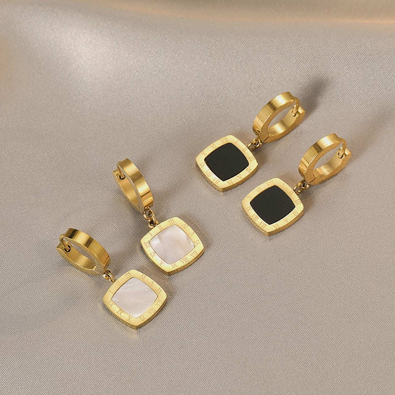 Non Fading Design Sense Stainless steel Shell Square Pendant Ear Button Fashion Jewelry Party Luxury For Woman Girls Earrings