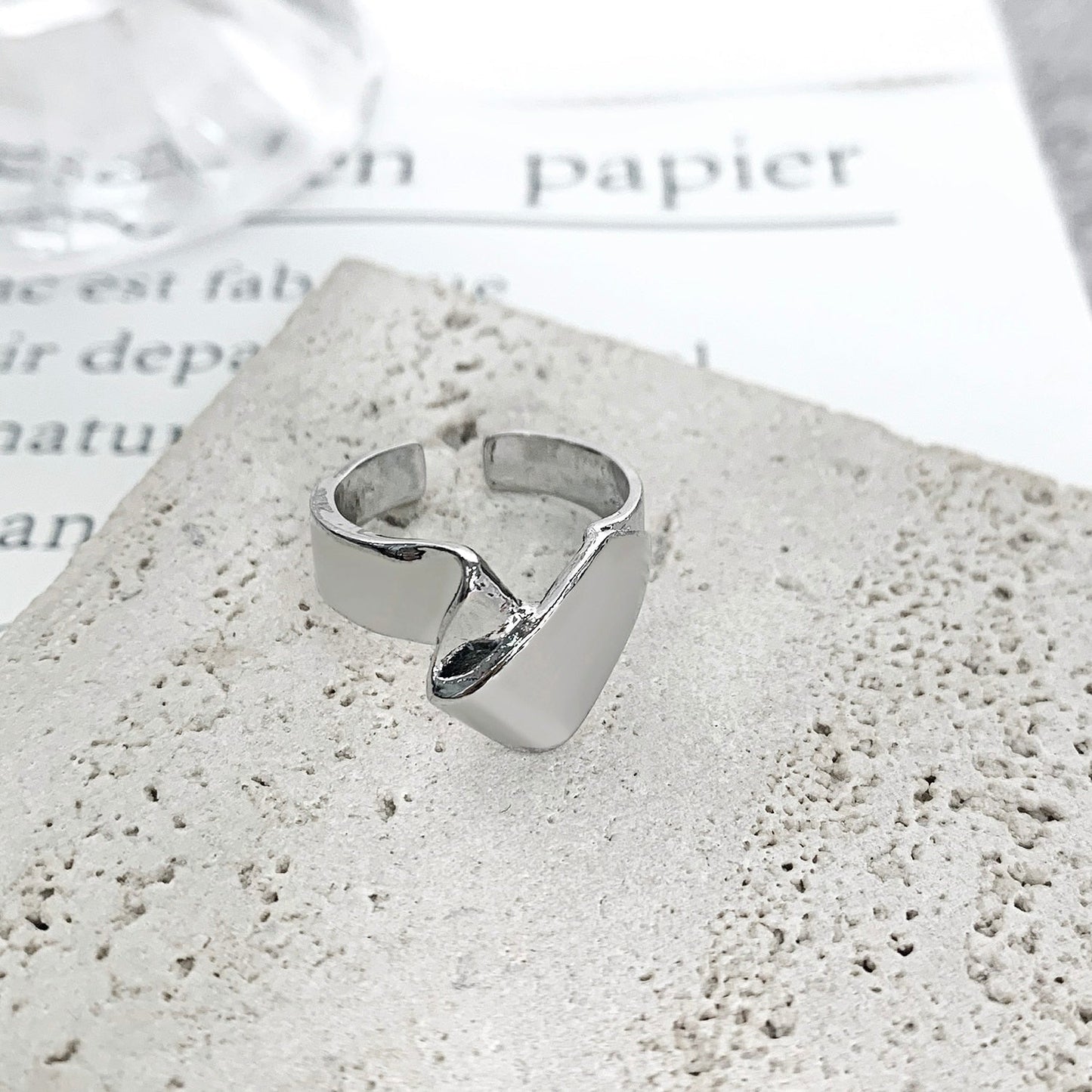 INS Fashion Silver Color Minimalist Irregular Twined Finger Rings Creative Geometric Punk Opening Rings for Women Girls Jewelry