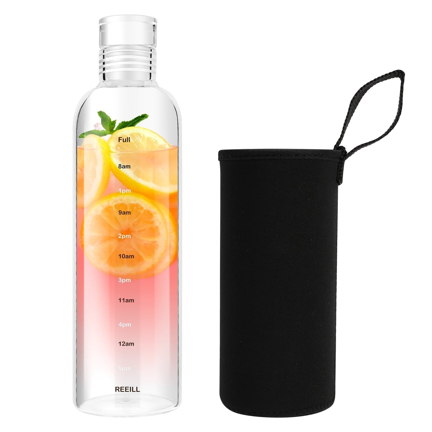 Botella de agua de vidrio de gran capacidad con marcador de tiempo, cubierta transparente para bebida de agua, leche, jugo, taza Simple, regalo de cumpleaños, 750ml