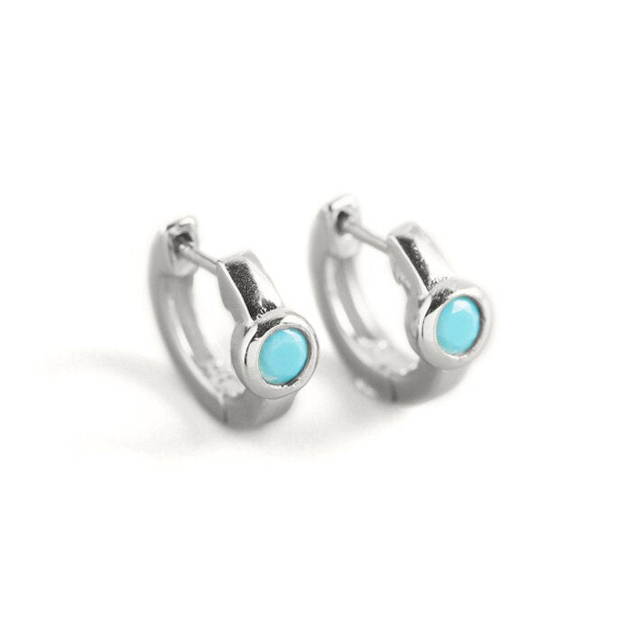 2022 Trend Blue Turquoises Series Hoop Earrings 925 Sterling Silver Ear Needle Small Earrings For Women Delicate Jewelry Pendant