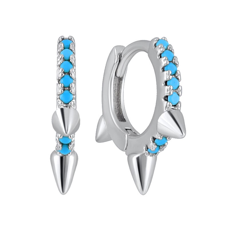 2022 Trend Blue Turquoises Series Hoop Earrings 925 Sterling Silver Ear Needle Small Earrings For Women Delicate Jewelry Pendant