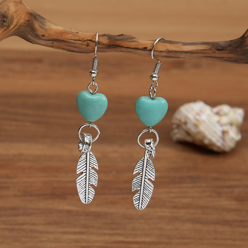 Boho Dangle Earrings for Women Vintage Selenite Turquoise Drop Earrings Ethnic Retro Pendant Ear Hook Beach Party Jewelry Gift
