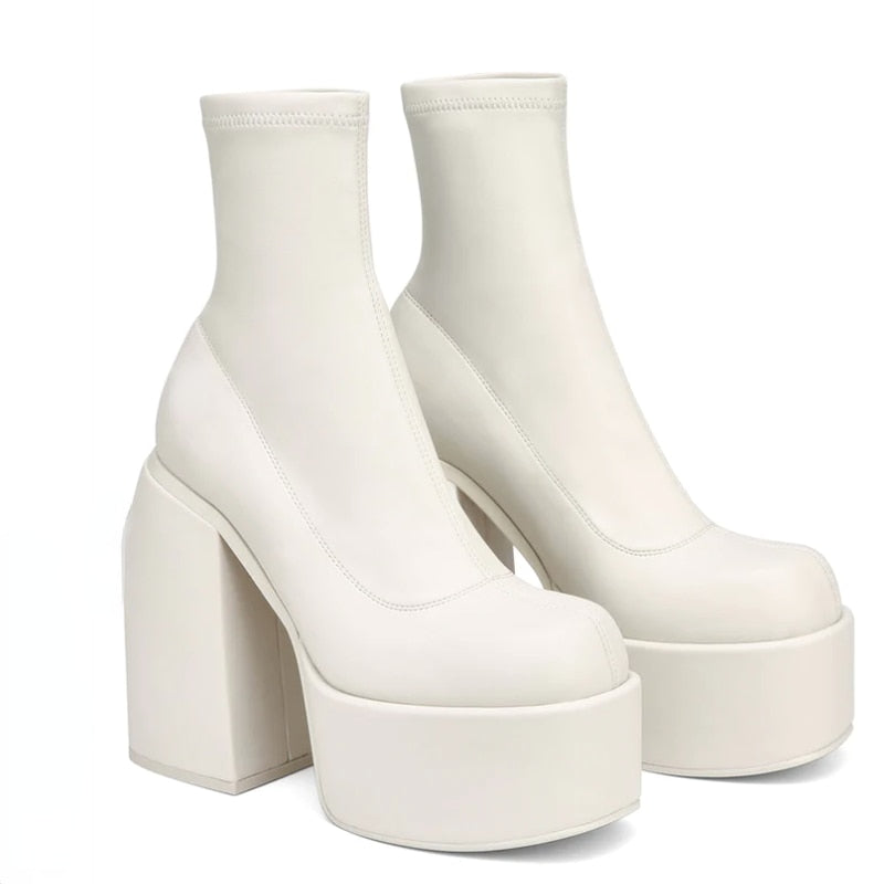 Ankle Boots Women Fashion High Platform Shaped High Heel Boots Chunky Heels Zipper Designer Shoes 45 Platform Shoes Women Shoes