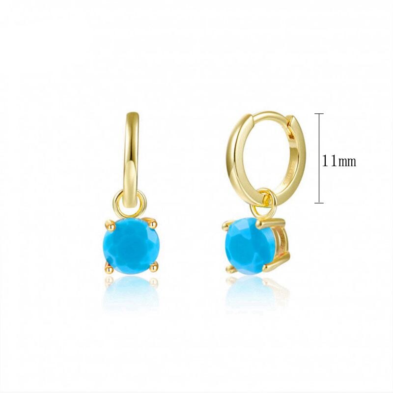 2022 Trend Blue Turquoises Series Hoop Earrings 925 Sterling Silver Ear Needle Small Earrings For Women Delicate Jewelry Pendant