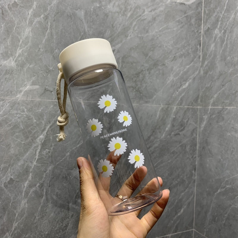 Large Mouth Frosted Daisy Portable Hemp Rope Plastic Water Cup Summer Fashion Girl Casual Water Bottle