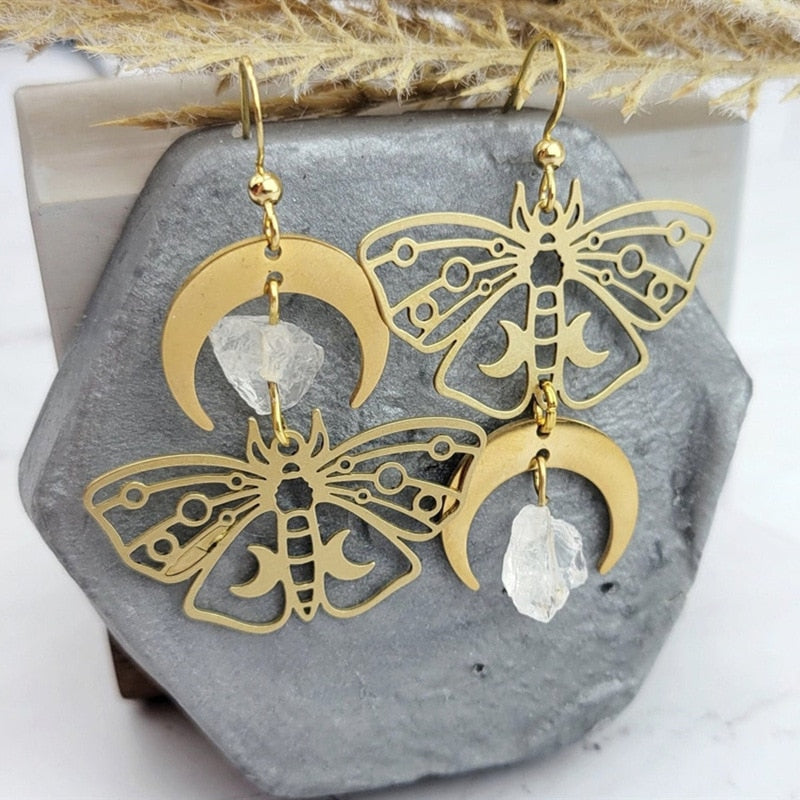 Moth Charm Gold Plated Earrings For Women Girls Boho Jewelry Accessories Hollow Butterfly Pendants Ear Hooks Beautiful Earring