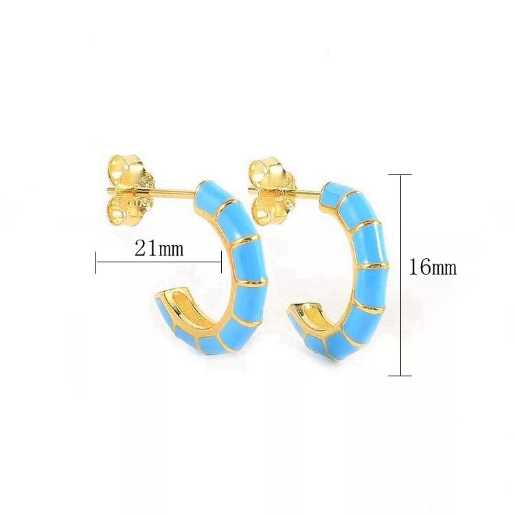 2022 Trend Blue Turquoises Series Hoop Earrings 925 Sterling Silver Ear Needle Small Earrings For Women Delicate Jewelry Pendant