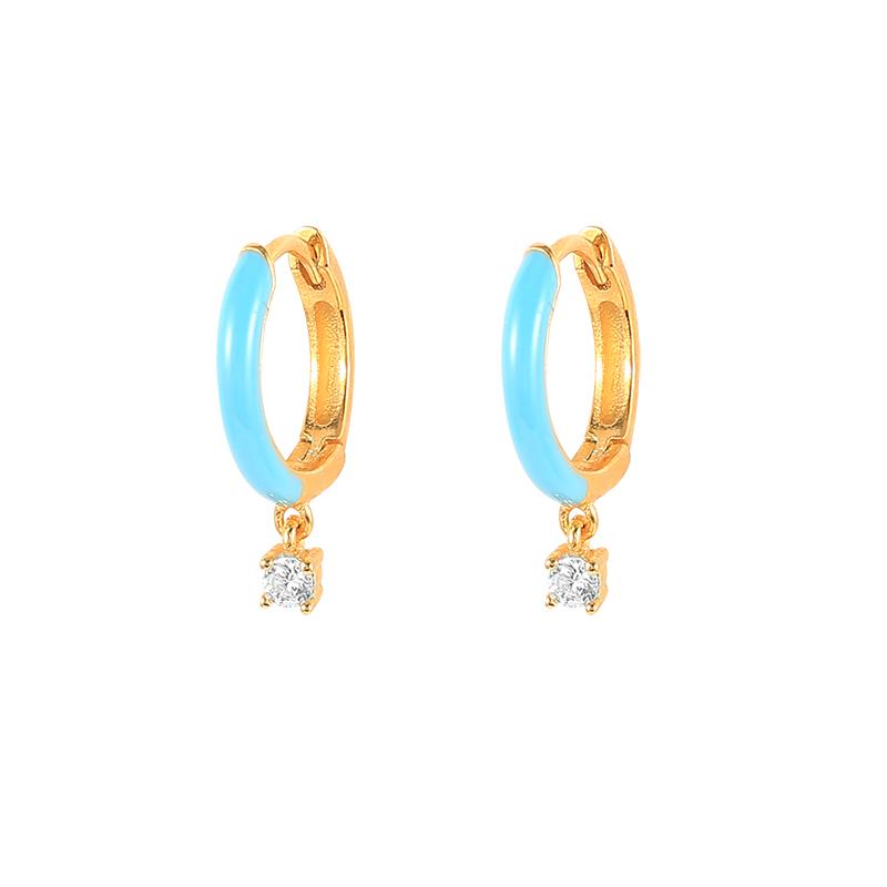 2022 Trend Blue Turquoises Series Hoop Earrings 925 Sterling Silver Ear Needle Small Earrings For Women Delicate Jewelry Pendant