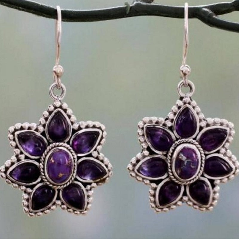 Boho Dangle Earrings for Women Vintage Selenite Turquoise Drop Earrings Ethnic Retro Pendant Ear Hook Beach Party Jewelry Gift