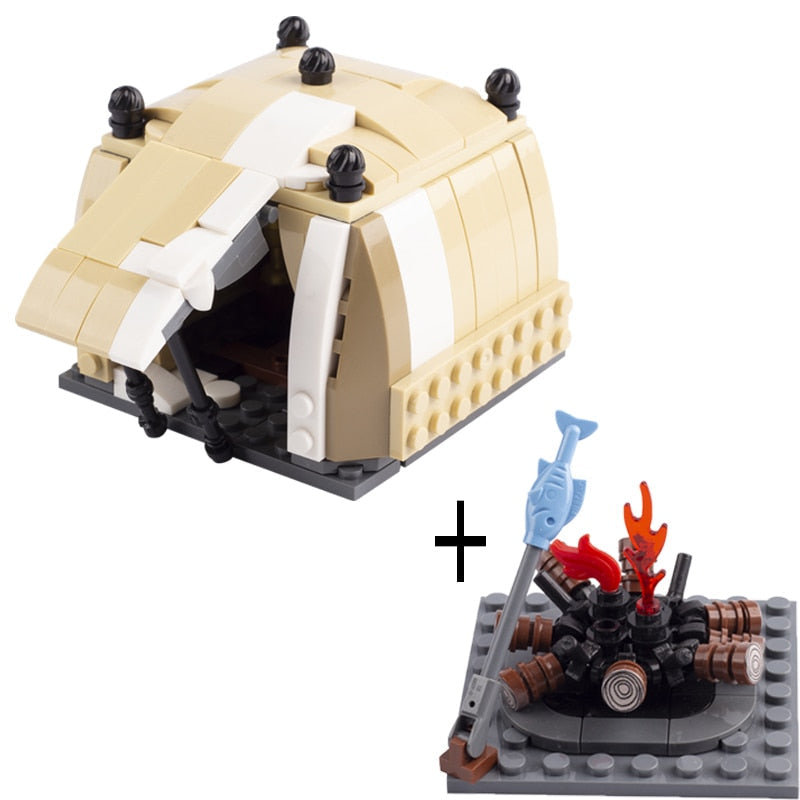 Medieval Castle Wall Model Building Blocks Ancient Military Siege Weapons Tent Watchtower Chariot Bonfire Carriage Bricks Toys