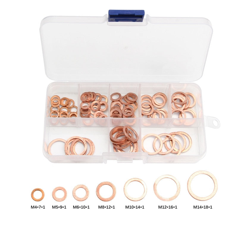 280/200/120/100Pcs Copper Sealing Solid Gasket Washer Sump Plug Oil For Boat Crush Flat Seal Ring Tool Hardware Accessories