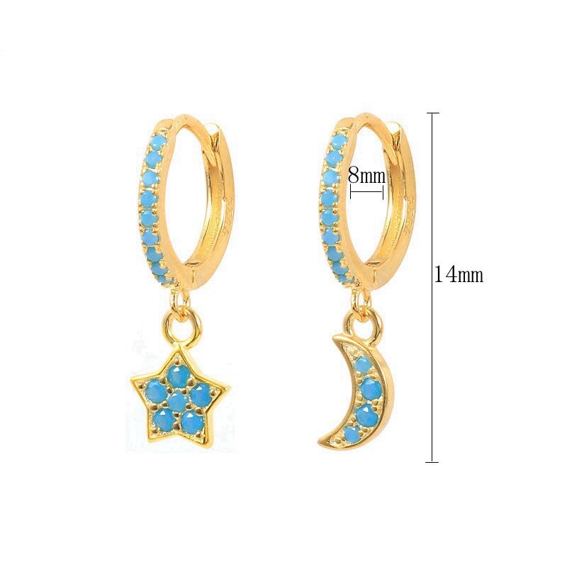 2022 Trend Blue Turquoises Series Hoop Earrings 925 Sterling Silver Ear Needle Small Earrings For Women Delicate Jewelry Pendant
