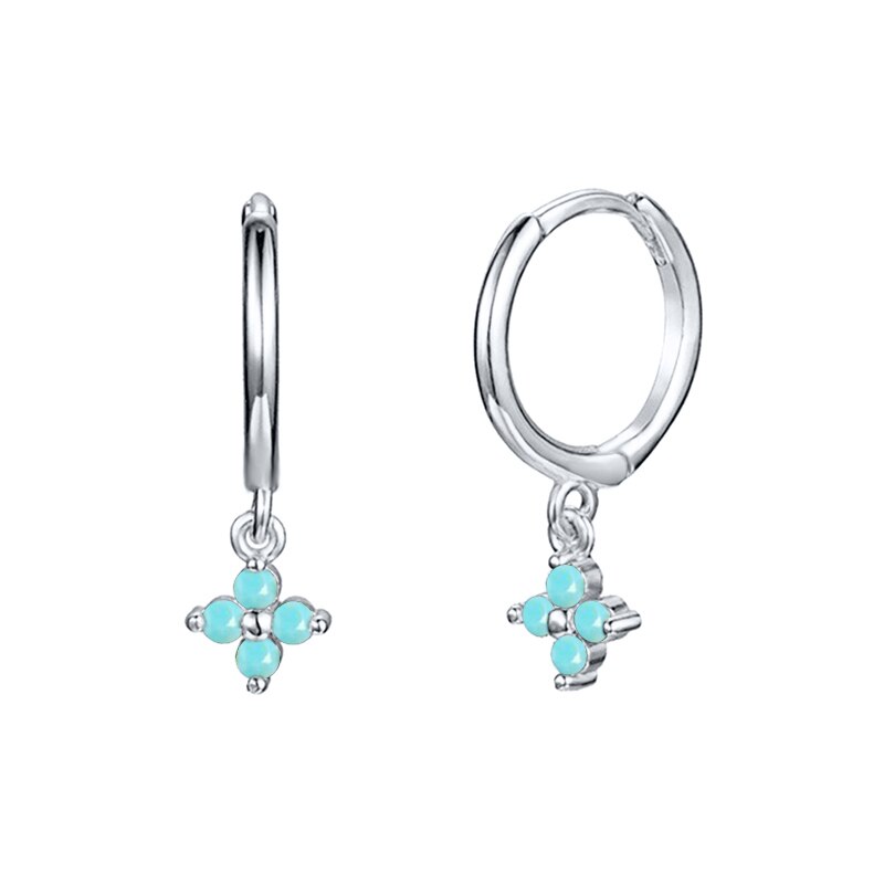2022 Trend Blue Turquoises Series Hoop Earrings 925 Sterling Silver Ear Needle Small Earrings For Women Delicate Jewelry Pendant