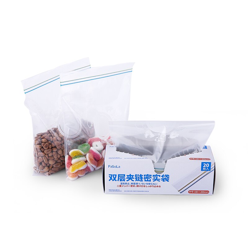20pcs/lot Double Zipper Bag Freshness Protection Package Sealing Bag Refrigeratable Microwave Storage Bag