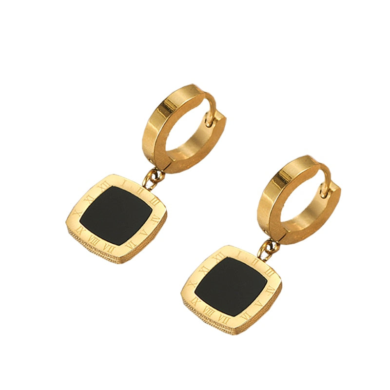Non Fading Design Sense Stainless steel Shell Square Pendant Ear Button Fashion Jewelry Party Luxury For Woman Girls Earrings