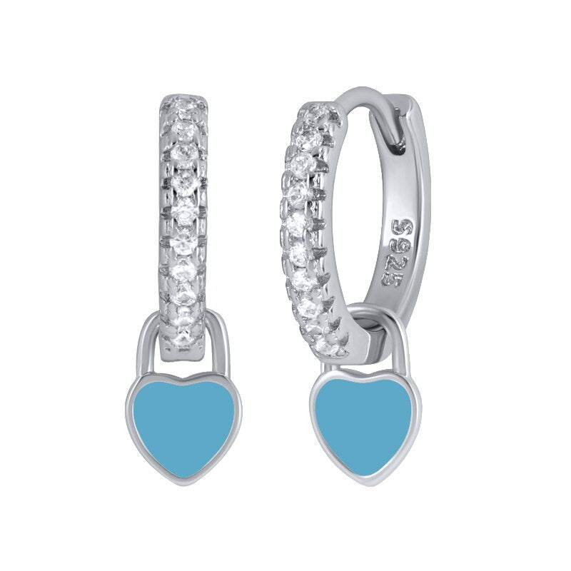 2022 Trend Blue Turquoises Series Hoop Earrings 925 Sterling Silver Ear Needle Small Earrings For Women Delicate Jewelry Pendant