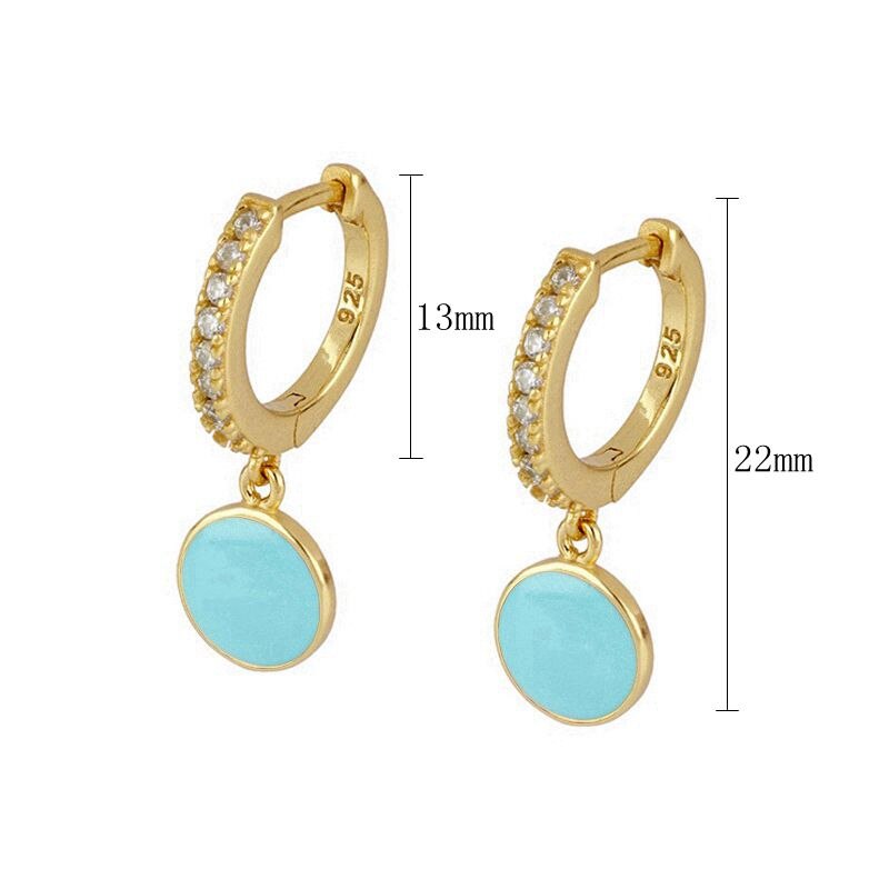 2022 Trend Blue Turquoises Series Hoop Earrings 925 Sterling Silver Ear Needle Small Earrings For Women Delicate Jewelry Pendant