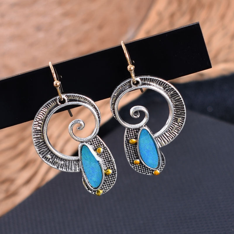 Boho Dangle Earrings for Women Vintage Selenite Turquoise Drop Earrings Ethnic Retro Pendant Ear Hook Beach Party Jewelry Gift
