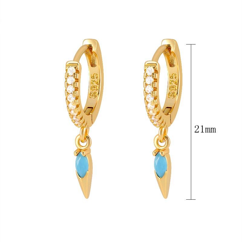 2022 Trend Blue Turquoises Series Hoop Earrings 925 Sterling Silver Ear Needle Small Earrings For Women Delicate Jewelry Pendant