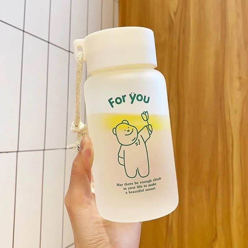 500ml Plastic Water Bottles for Girls Creative Frosted Drink Kawaii Sports Transparent Water Bottle with Portable Travel Tea Cup