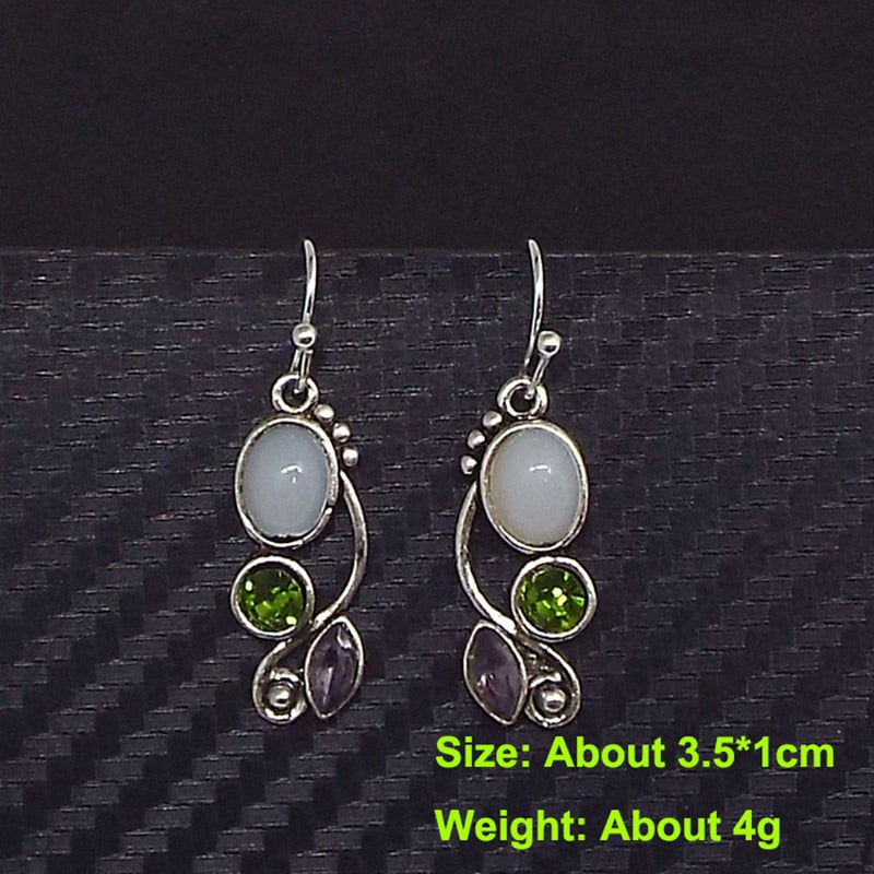 Boho Dangle Earrings for Women Vintage Selenite Turquoise Drop Earrings Ethnic Retro Pendant Ear Hook Beach Party Jewelry Gift