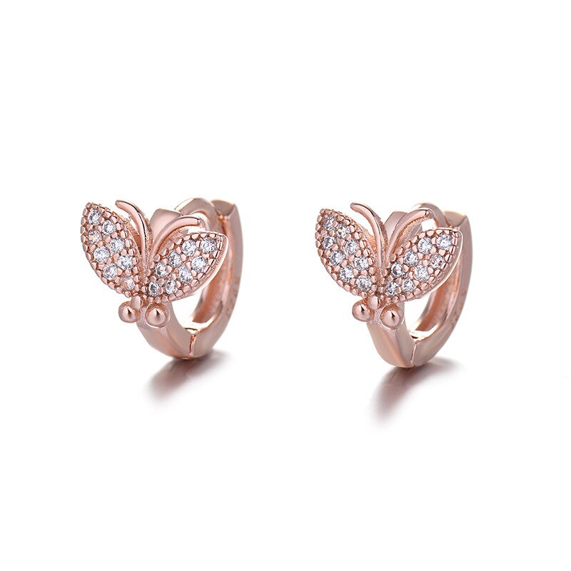 925 Sterling Silver Ear Needle Butterfly Hoop Earrings Colorful Crystal Animal Pendant Earrings for Women Party Fashion Jewelry