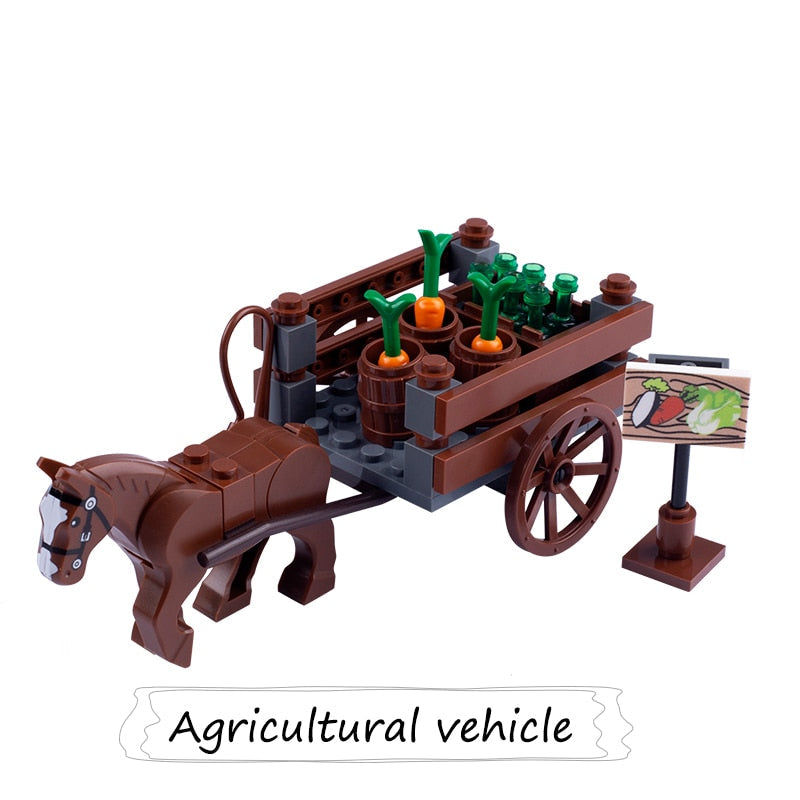 Medieval Castle Wall Model Building Blocks Ancient Military Siege Weapons Tent Watchtower Chariot Bonfire Carriage Bricks Toys