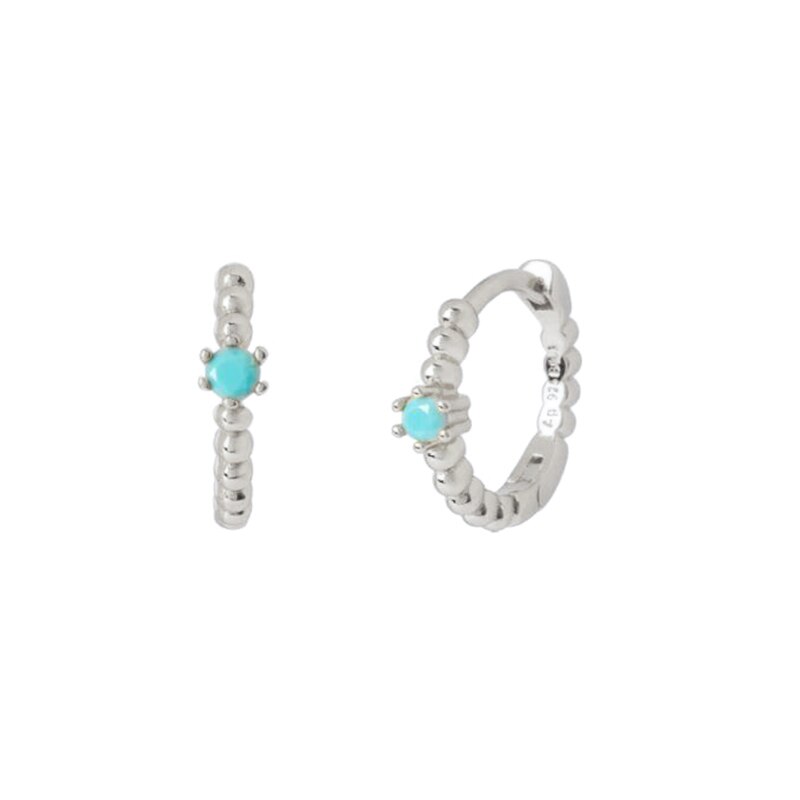 2022 Trend Blue Turquoises Series Hoop Earrings 925 Sterling Silver Ear Needle Small Earrings For Women Delicate Jewelry Pendant