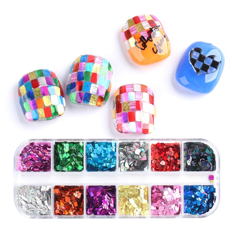 Iridescent Mixed Hexagon Nail Glitter Sequins Holo Flakes Nail Art Powder Gel Polish Paillette Manicure Accessories LADJ01-12-2
