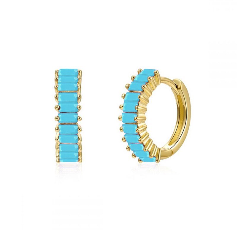 2022 Trend Blue Turquoises Series Hoop Earrings 925 Sterling Silver Ear Needle Small Earrings For Women Delicate Jewelry Pendant